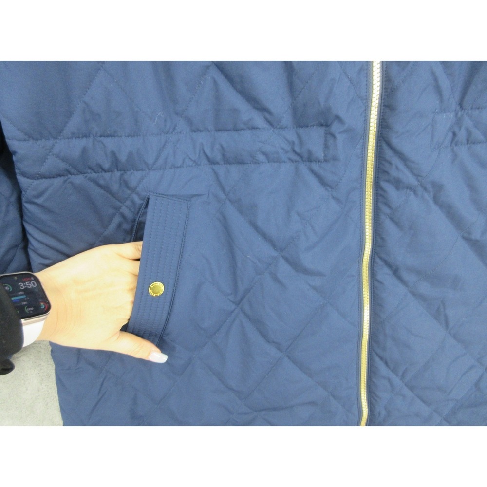 LL Bean Jacket Womens 2X Quilted Hooded Mid Length Pockets Outdoor Full Zip Blue - Picture 5 of 12